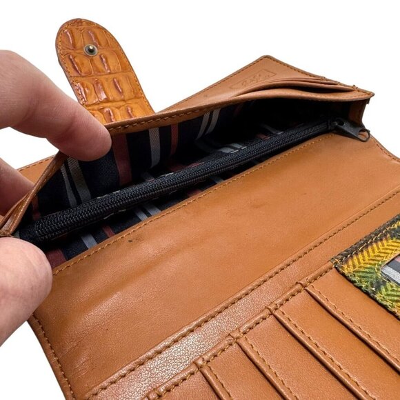 Sharif jeweled beaded print leather trifold wallet Vintage Artsy Brown multi - Picture 8 of 12